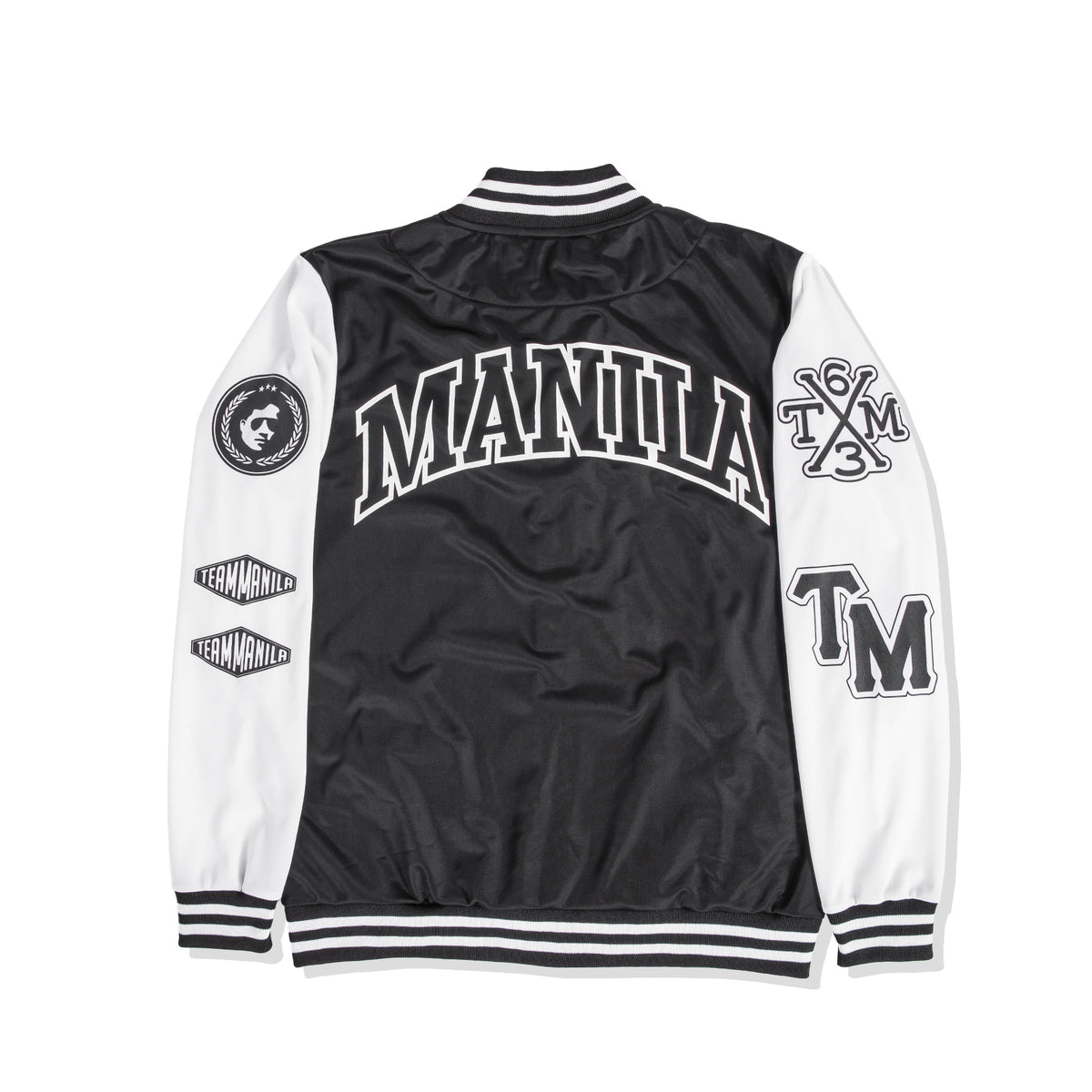 TEAM MANILA DOWNTOWN VARSITY JACKET BLACK/WHITE | TeamManila Lifestyle